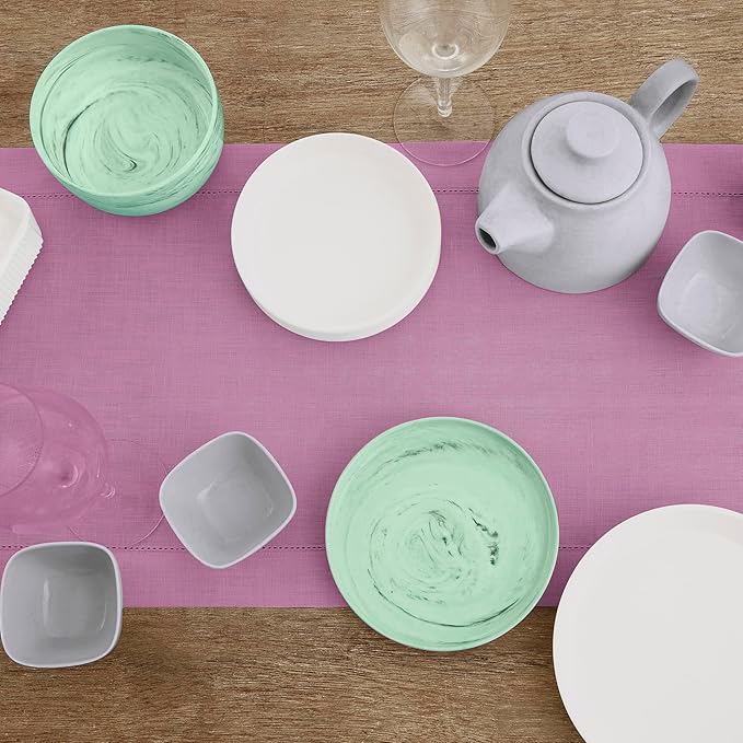 Solino Home Linen Table Runner 120 Inches Long - Classic Hemstitch 100% Pure Linen Violet Dining Table Runner 14 x 120 Inch for Valentines, Spring, Easter