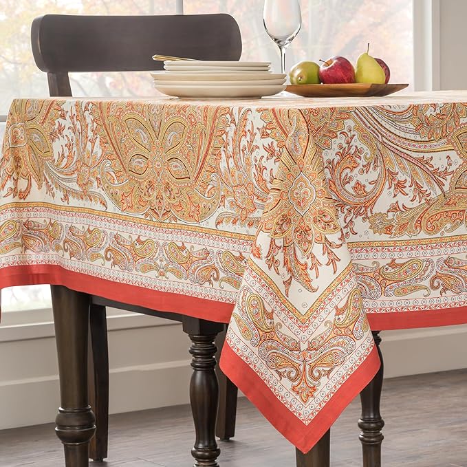 Maison d' Hermine Table Cloth Rectangle Table 100% Cotton 70 x 108 Inches Fall Tablecloth Reusable Everyday Use for Thanksgiving Christmas Decorations Dining Farmhouse Party (Kashmir Paisley)
