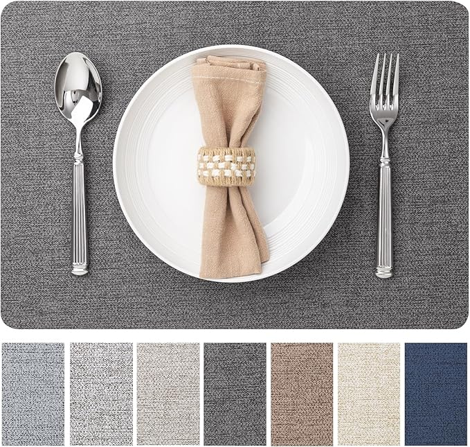 Faux Leather Placemats Set of 4 Vinyl Washable Wipeable Table Mats for Kitchen Dining Table Heat Resistant Waterproof Modern Indoor/Outdoor Placemats Non-Slip Easy Clean Place Mats (Midnight)