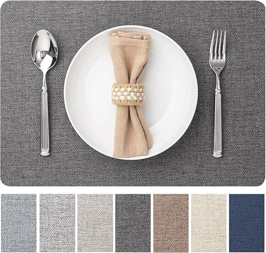 Faux Leather Placemats Set of 4 Vinyl Washable Wipeable Table Mats for Kitchen Dining Table Heat Resistant Waterproof Modern Indoor/Outdoor Placemats Non-Slip Easy Clean Place Mats (Midnight)