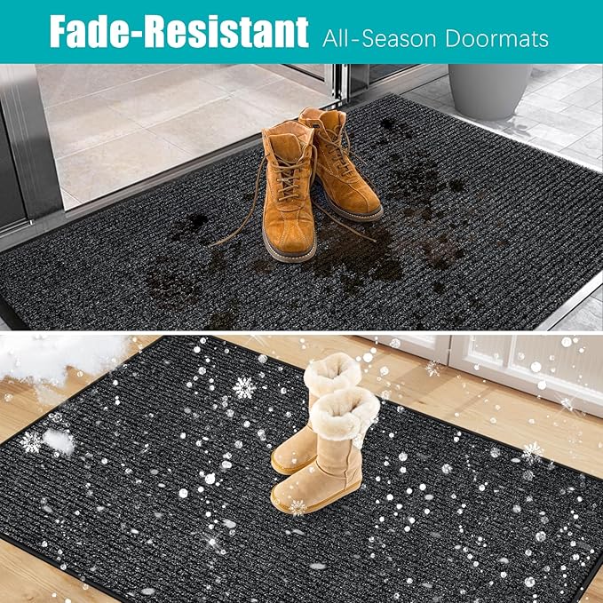 Azadx 2'x4' Indoor Outdoor Door Mat Heavy Duty Front Door Mat Ultra Absorbent Muddy Dirt Resist Welcome Door Mats Non-Slip Backing Entrance Mat for Home Commercial Outdoor Entrance Floor Mat