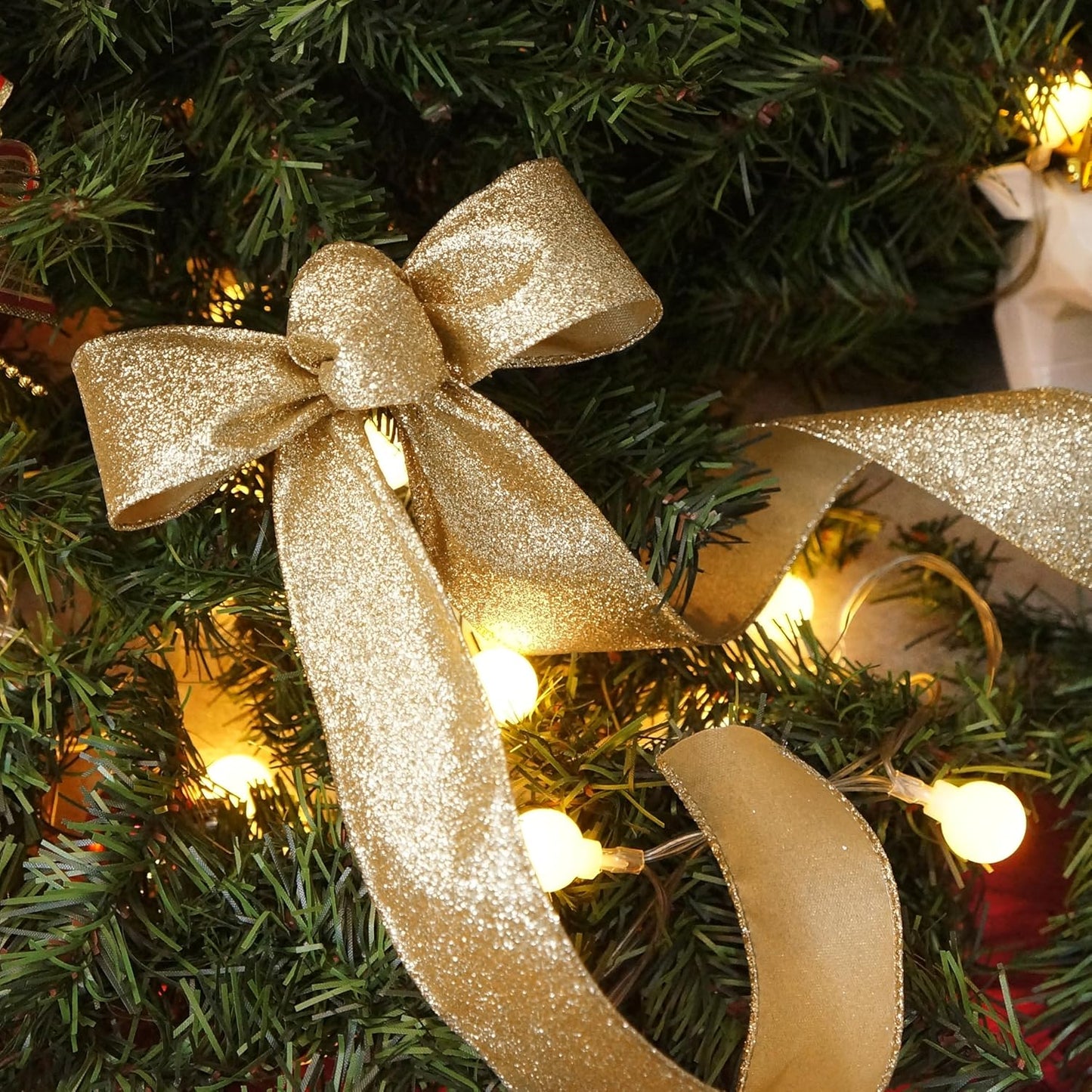 CT CRAFT LLC Glitter Wired Ribbon 1.5" x 20 Yards Light Gold for Christmas Home Decor Bow Gift Wrapping DIY Crafts Wreath