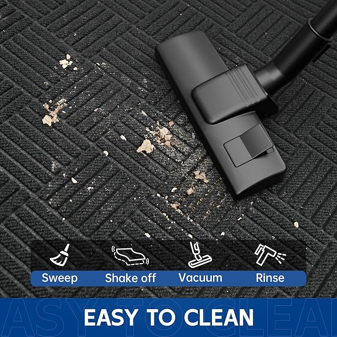 Durable Indoor Outdoor Door Mat, 2' x 6' Heavy Duty Front Door Mat for Entryway, Non-Slip Backing, Stain and Fade Resistant, Absorbent Commercial Floor Mat for High Traffic Area, Black