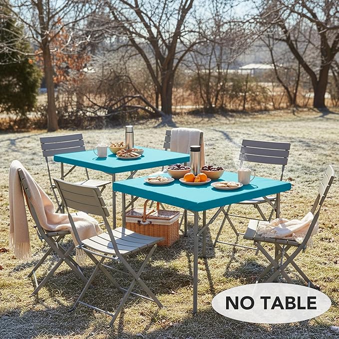 LUSHVIDA 2 Packs Vinyl Card Tablecloth with Flannel Backing 34x34 inch - Waterproof Plastic Picnic Table Cover for Square Folding Table Cloth with Elastic Corners, Teal