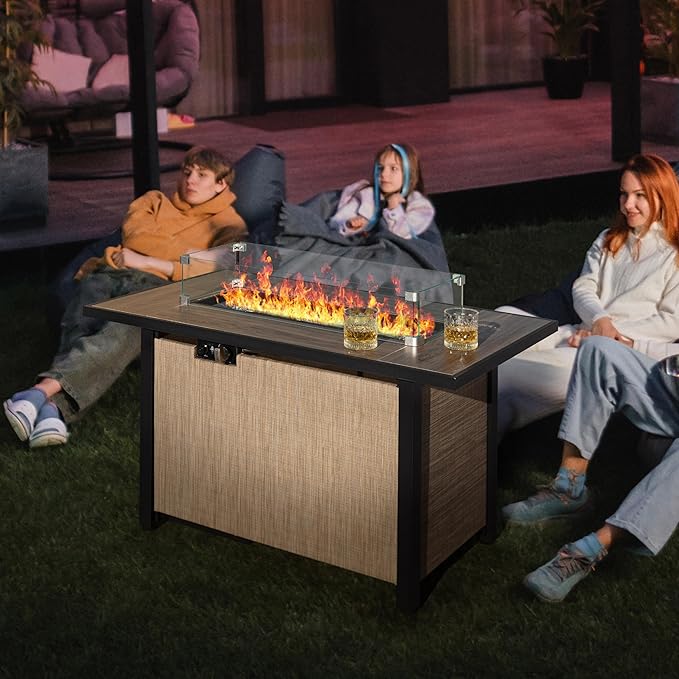 Nuu Garden Tempered Glass Wind Guard for Rectangular Propane Fire Pit Table 29 x 10 x 6 Inch, Durable Flame Guard Shield with Aluminum Alloy Corner Brackets for Outdoor Patio Gas Fire Table