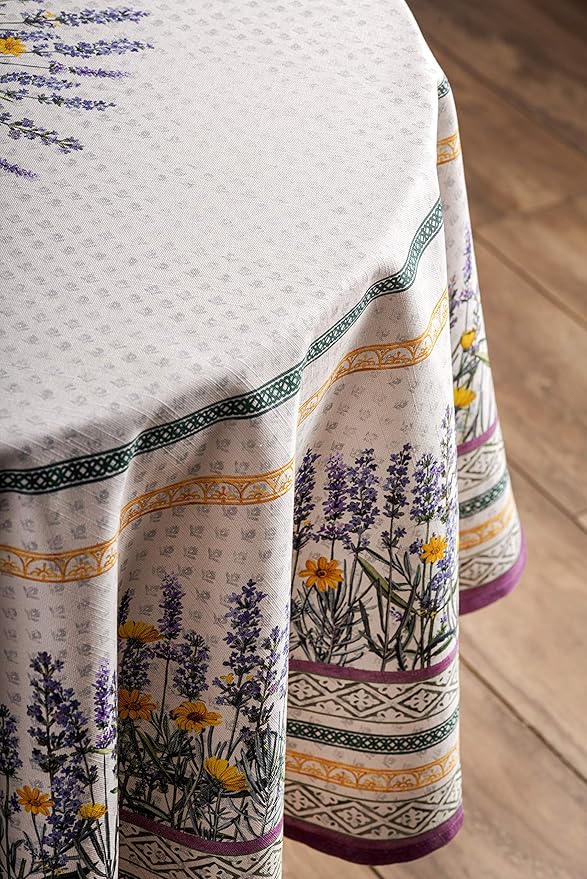 Maison d' Hermine Table Cloth Round Table 100% Cotton 63 Inches Tablecloth Reusable Decorative Everyday Use for Dining Room, Farmhouse, Home, Party, Festive & Wedding Spring Summer - Fanny Lavender