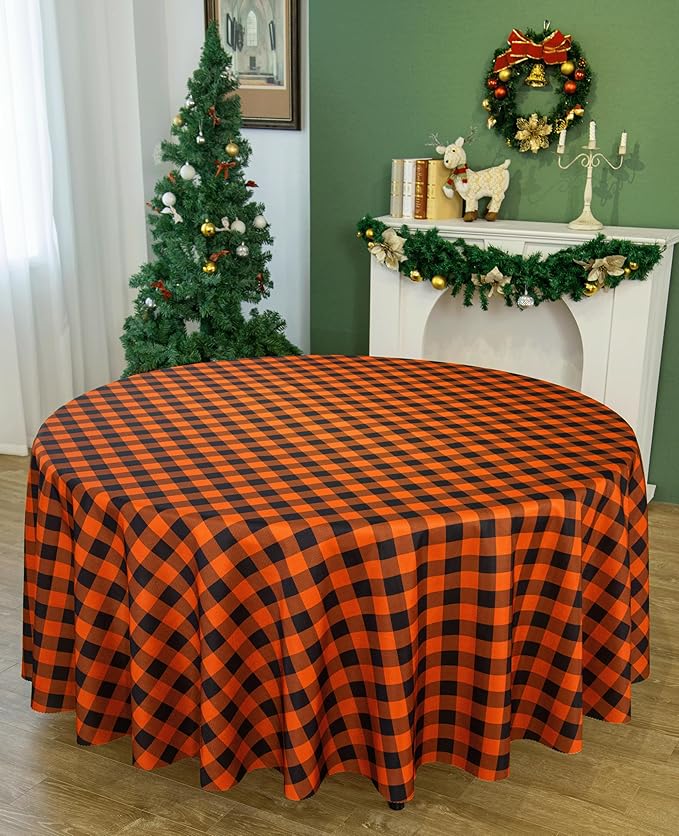 Waterproof Plaid Tablecloth Fabric - Round 120 Inch Classic Gingham Checker Table Cloth for Indoor/Outdoor Use - Buffalo Table Cover for Picnics, BBQs, and Parties