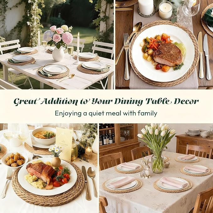 Round Woven Placemats 12 inch Set of 10 - Boho Farmhouse Natural Rattan Table Mats for Dining, Circular Place Mats for Kitchen Table Decor, Farmhouse Weave Placematsfor Dining Table Decor