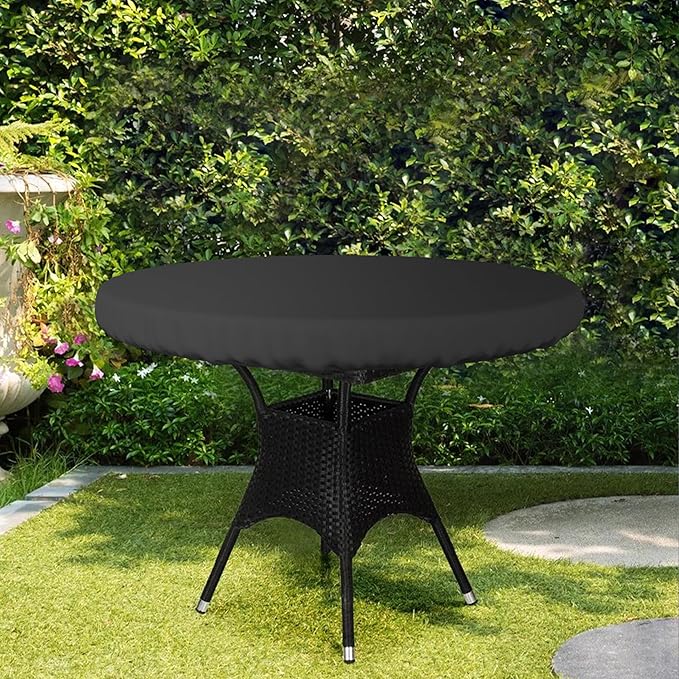Covers & All Round Table Top Cover, 12 Oz Waterproof UV & Weather Resistant Patio Table Cover, Outdoor Table Cover for Patio Outdoor Furniture & Coffee Table (48" Dia x 4" H Inches, Black)