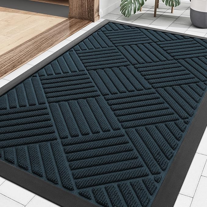 Smiry Front Door Mat Outside Entrance, Heavy Duty Outdoor Indoor Mat, Natural Rubber Doormat, Non Slip, Trap Dirt and Moisture, Easy Clean, Low Profile Patio Porch Entryway Mat, 29.5x17, Lake Blue