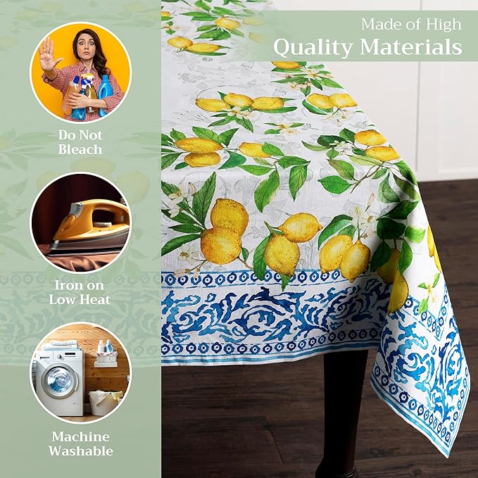 Maison d' Hermine Table Cloth Rectangle Table 100% Cotton 70 x 120 Inches Tablecloth Reusable Decorative Everyday Use for Dining Room, Farmhouse, Home, Party, Festive & Wedding Spring Summer - Cedrat