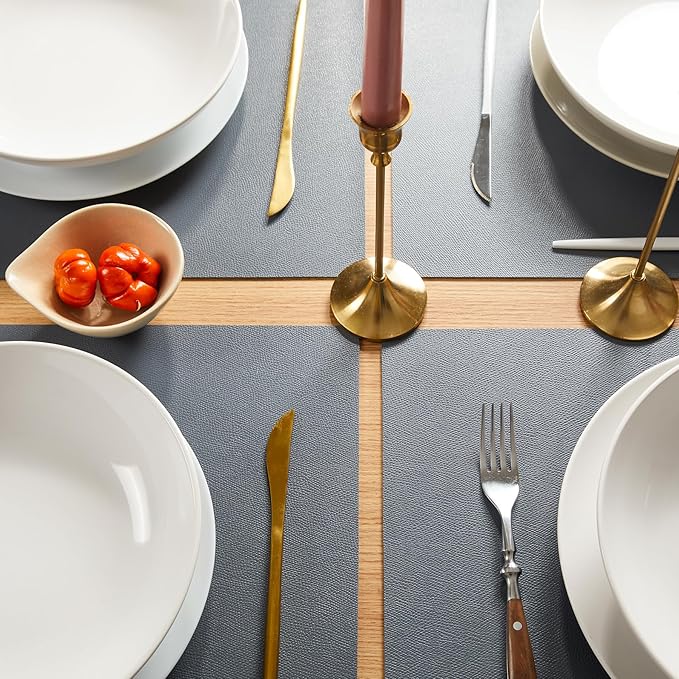 DOLOPL Placemats Set of 6, Wipeable Faux Leather Heat Resistant Table Mats - Anti Slip Table Place Mats, Modern Washable Outdoor Placemats for Kitchen Dining Room Table Decorations(Gray)