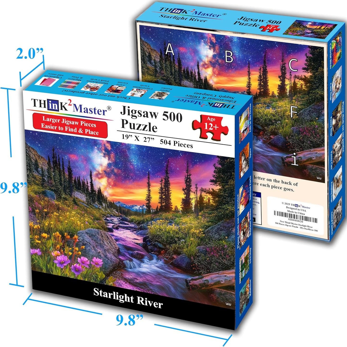 Think2Master Starry Mountain River 500 Pieces Large Format Jigsaw Puzzle: Kids 12+, Teens, Adults & Families.Vibrant Starry Night & Milkyway Landscape with Flowers. Great Gift. Size: 26.8” X 18.9”