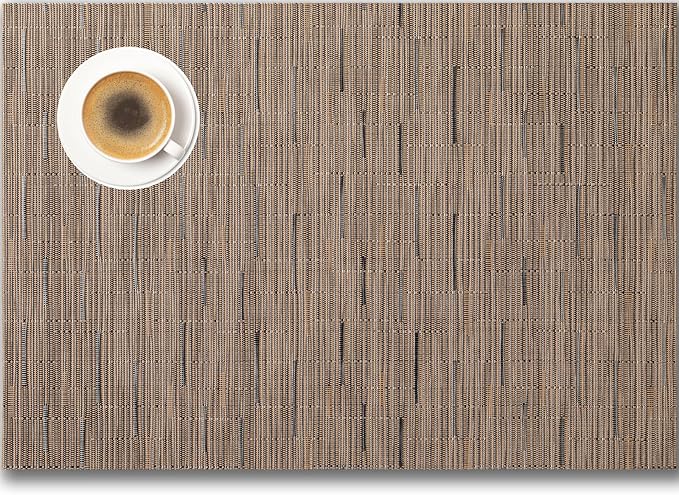 Placemats Set of 8 - Easy Clean Woven Vinyl Placemats for Dining Table, Indoor/Outdoor Place Mats, Washable PVC Table Mats （Light Brown）