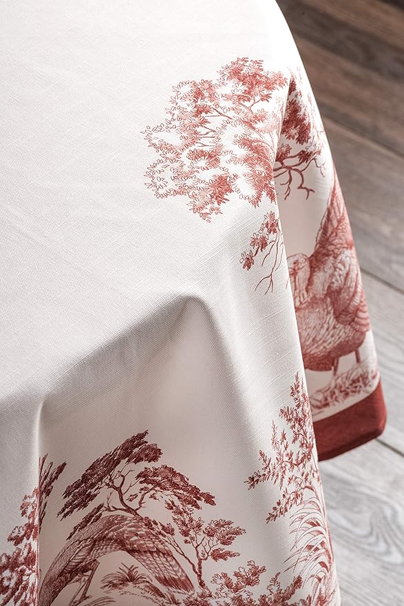 Maison d' Hermine Table Cloth Round Table 100% Cotton 69 Inches Fall Tablecloth Reusable Everyday Use for Thanksgiving Christmas Decorations Dining Farmhouse Party (Holy Jouy - Red)