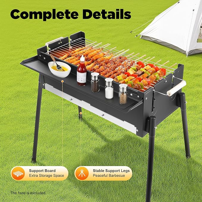 Portable Charcoal Grill, Folding BBQ Barbecue Grill, 27.56" Kebab Grill, Outdoor Cooking Grill, Yakitori Grills Tool Kits for Camping Hiking Picnics Backyard Garden Travel Parties