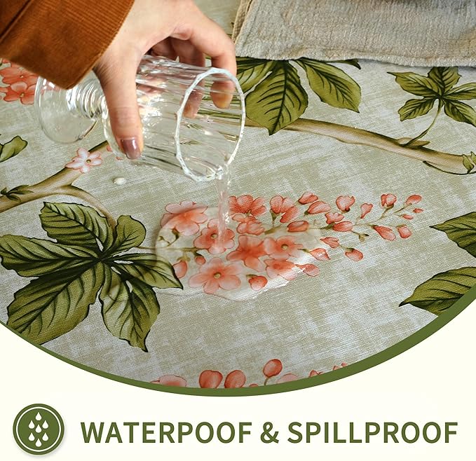 Rectangle Picnic Table Cloth, Elastic Waterproof Fitted Vinyl Tablecloths for 5 Foot Tables, Wipeable Flannel Backed Table Covers for Dining, Camping, Outdoor(Flower,36"x60")