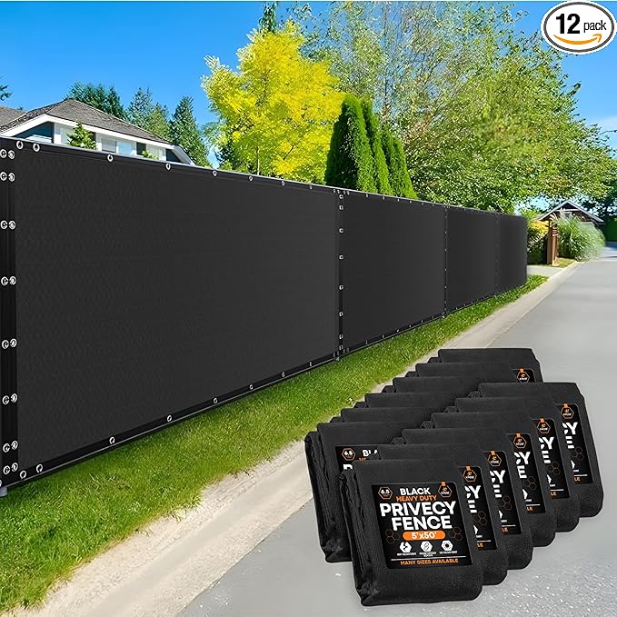 Xpose Safety Privacy Fence Screen 5’ x 50’ (12 Pack) – Heavy Duty Black Mesh with 90% Visibility Block, UV Protection – Includes Cable Ties – for Garden, Yard, Nursery, Kennel, Dog Run, Greenhouse