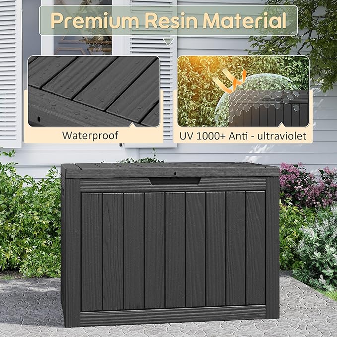 KAMABOKO 45 Gallon Outdoor Storage Box, All-Weather Deck Box for Patio Furniture, Package Deliveries, Garden Tools, Pool Supplies & Cushions, Black