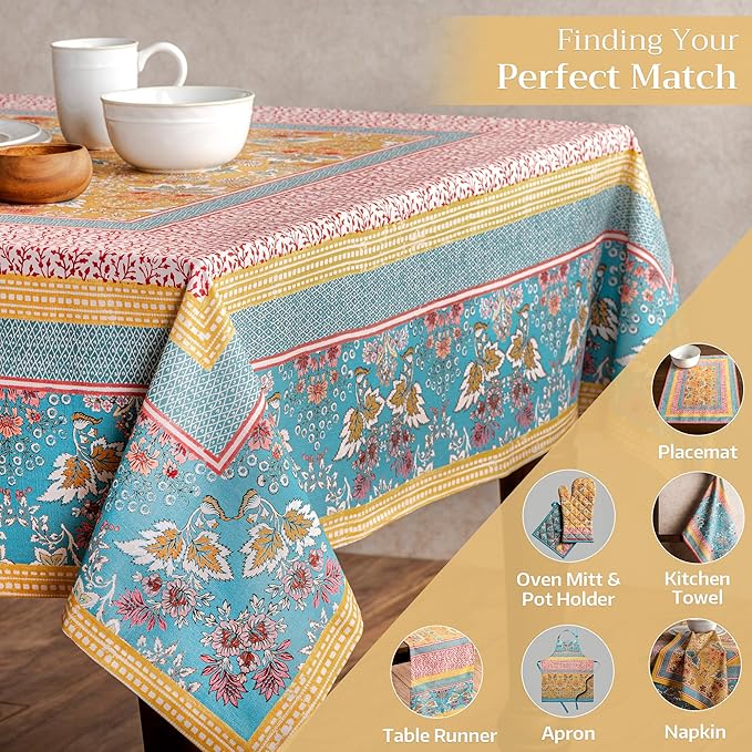 Maison d' Hermine Table Cloth Rectangle Table 100% Cotton 60 x 90 Inches Tablecloth Reusable Decorative Everyday Use for Dining Room, Farmhouse, Home, Party, Festive & Wedding Spring Summer - Marquise