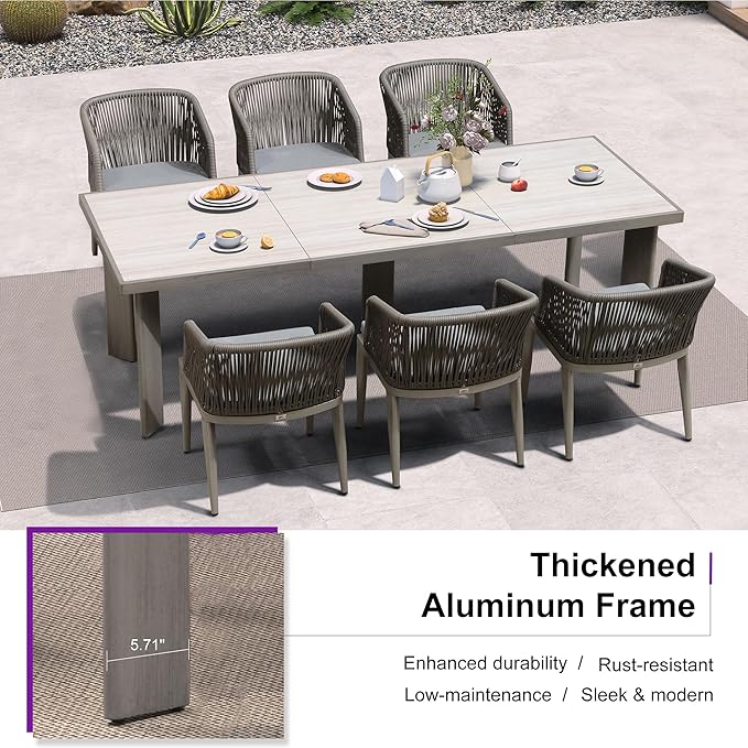 PURPLE LEAF 11 Pieces Outdoor Dining Extended Upgrade Table and Chairs Set Patio Dining Set Aluminum Wicker Rattan Patio Furniture Set for Lawn Garden Backyard Grey