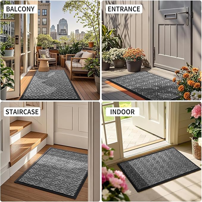 Yimobra Large Door Mat Outside Entrance 47x32, Waterproof Heavy Duty Outdoor Mats for Front Door, Non Slip Rubber Entry Mat for Garage Patio Indoor, Easy Clean, Mix Grey