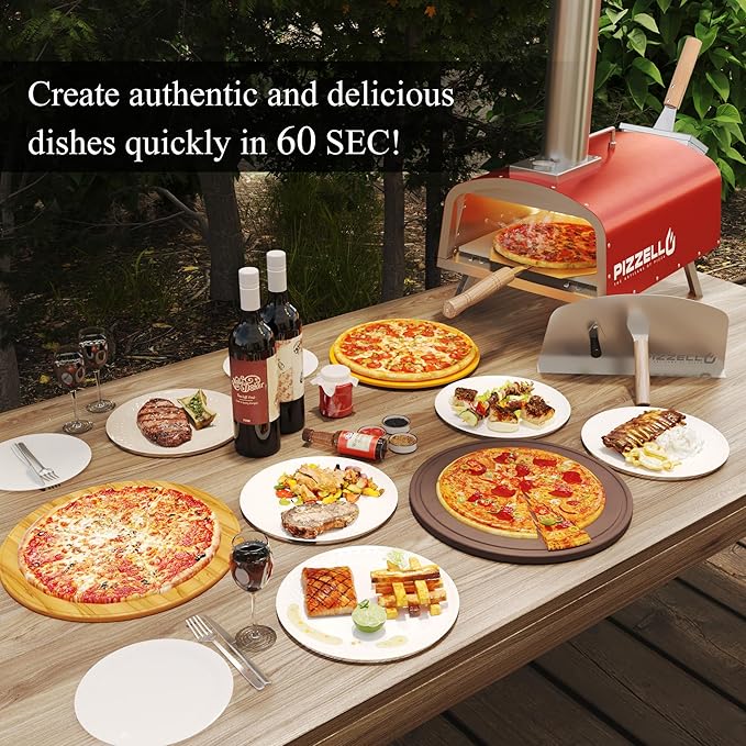 PIZZELLO 13" Outdoor Pizza Oven Propane Wood Fired Outdoor Foldable Pizza Ovens with Gas Burner, Wood Tray Pizza Stone, Pizza Peel, Cover