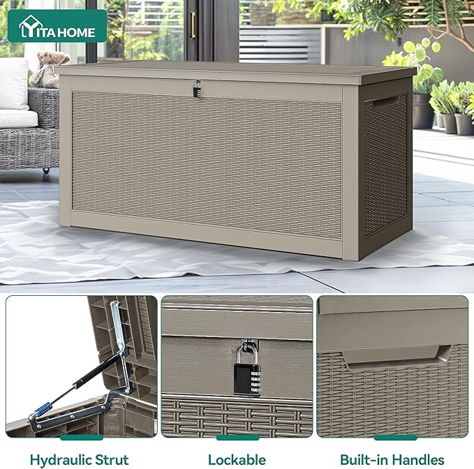 YITAHOME 260 Gallon XXL Large Deck Box, Outdoor Resin Storage Box, Lockable Storage Container for Patio Cushions, Furniture, Garden Tools, Water Resistant (Brown)
