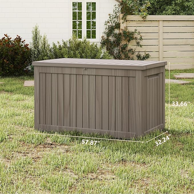 270 Gallon Outdoor Storage Box Waterproof, Resin Deck Boxes with Lockable Lid & UV-Resistant for Patio, Pool, Garden Furniture Cushions & Accessories, Coffee