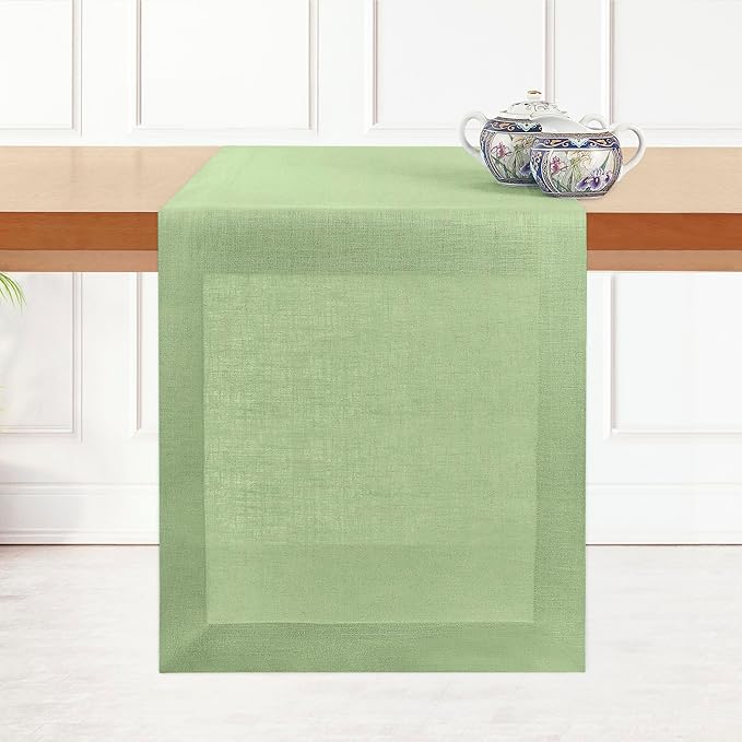 D'Moksha Homes Linen Table Runner 60 Inches - 100% Pure Linen Sage Green Table Runner 14 x 60 Inch for Coffee Tables, Dresser, Winter, Holiday - Machine Washable