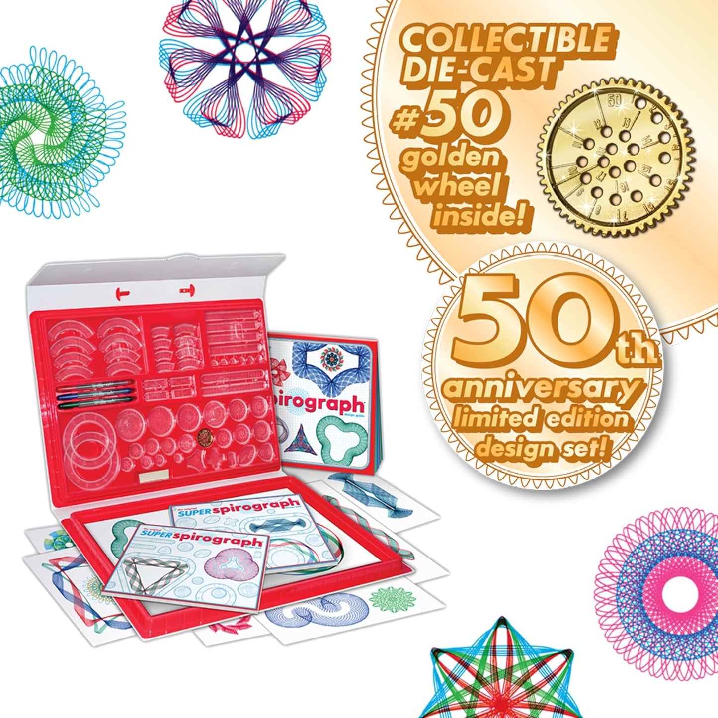 Spirograph Super 50th Anniversary Set –Arts and Crafts, Kids Toys, Art Supplies, Craft Supplies, Drawing Kit, Spiral Art, Classic Gear Design Kit, Case, Pens, Design Sheet Included, Ages 8+
