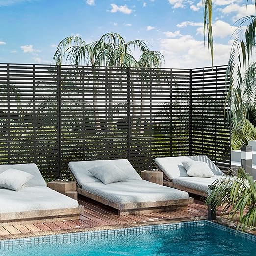 Casaphoria Metal Privacy Screen Outdoor, 72" H x 47" W Freestanding Decorative Privacy Screen for Patio Deck Balcony Garden with Stable Base, Black-Adams