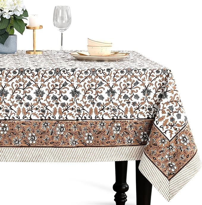 CPC Autumn Vine Tablecloth 100% Cotton 72x160 Inch Indian Block Print Rectangle Table Cover, Table Cloth for Gifting in Weddings, Halloween, Fall, Christmas, Thanksgiving