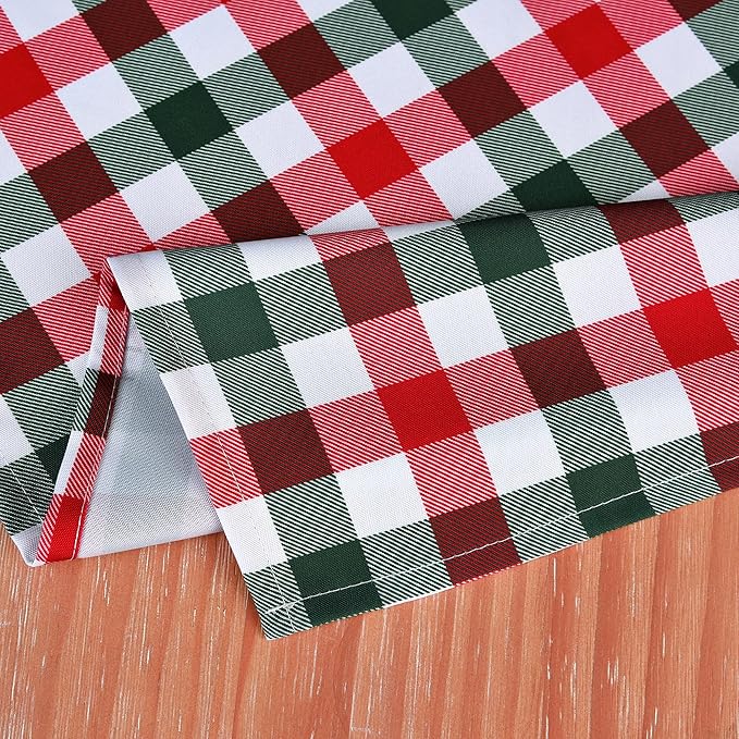 Classic Gingham Buffalo Xmas Tablecloth Fabric - Oblong 58x144 Inch Water Proof Checkered Table Cloth for Indoor Outdoor - Red Christmas Plaid Table Cover for Christmas, Holiday, New Year