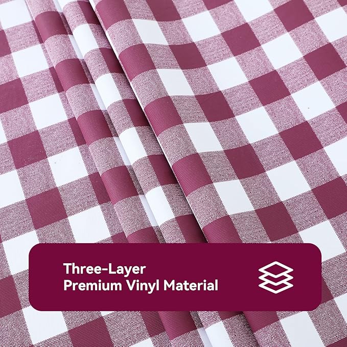 Romanstile Square Vinyl Tablecloth, 100% Waterproof Buffalo Gingham Plastic Table Cloth, Heavy Duty Wipeable Checkered Table Covers for Outdoor, Camping, Picnic, Patio - 60 x 60, Burgundy