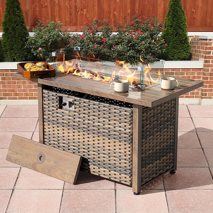 Nuu Garden Tempered Glass Wind Guard for Rectangular Propane Fire Pit Table 29 x 10 x 6 Inch, Durable Flame Guard Shield with Aluminum Alloy Corner Brackets for Outdoor Patio Gas Fire Table