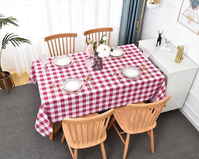 Gingham Tablecloth Fabric - Oblong 58x120 Water Resistant Valentine's Table Cloth for Indoor/Outdoor Use - Tabletop Cover Perfect for Birthday, Picnics, Gardens, and Valentines