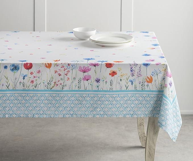 Maison d' Hermine Table Cloth Rectangle Table 100% Cotton 60 x 108 Inches Tablecloth Reusable for Dining Room, Farmhouse, Home, Party, Festive & Wedding Spring Summer - Flower in The Field