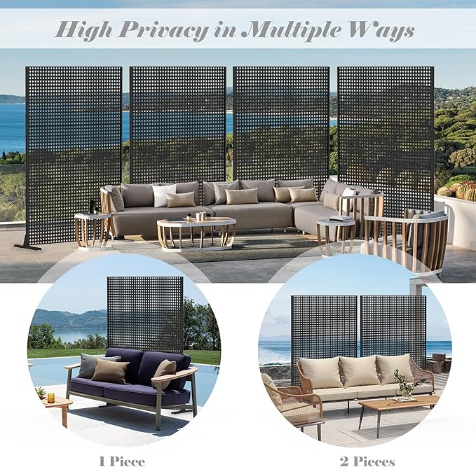 Domi Metal Privacy Screen, Freestanding Outdoor Indoor Divider 1 Piece, Decorative Privacy Screen 3 Panels for Balcony Patio Garden, Rhombus-Shaped