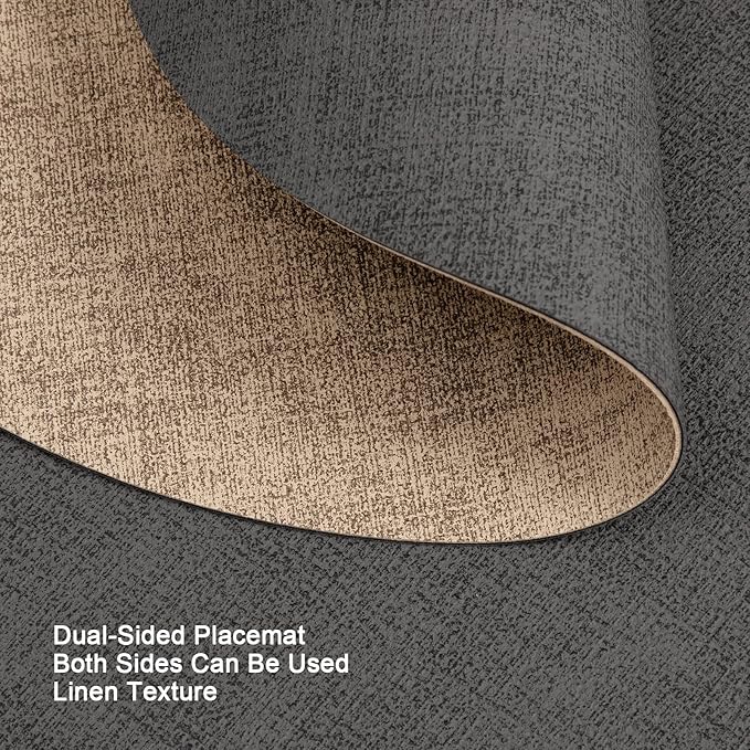 Myir JUN Round Placemats Dual Sided, Faux Leather Place Mats Set of 6 Indoor Placemat for Dining Table Outdoor Place Mat Non-Slip Washable Table Mats (Gray Beige, Set of 6)