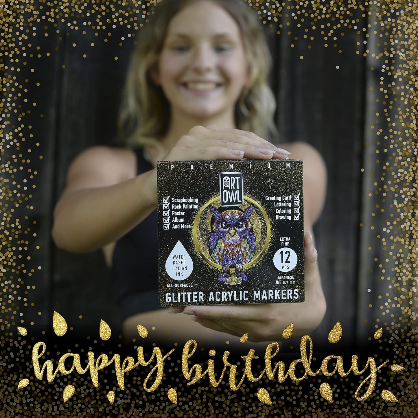 Acrylic Glitter Paint Marker Pens, Ultra Fine Point 0.7mm - Sparkle Paint Pens for Rock Painting, Stone, Ceramic Glass, Wood, Card Stock, Canvas, DIY Crafts - Set of 12