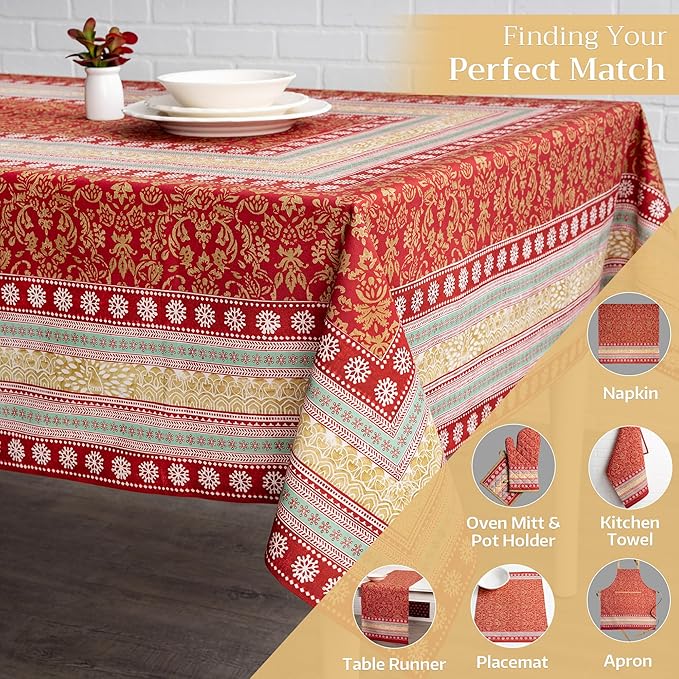 Maison d' Hermine Table Cloth Square Table 100% Cotton 54 x 54 Inches Fall Tablecloth Reusable Everyday Use for Thanksgiving Christmas Decorations Dining Farmhouse Party (Sofia)