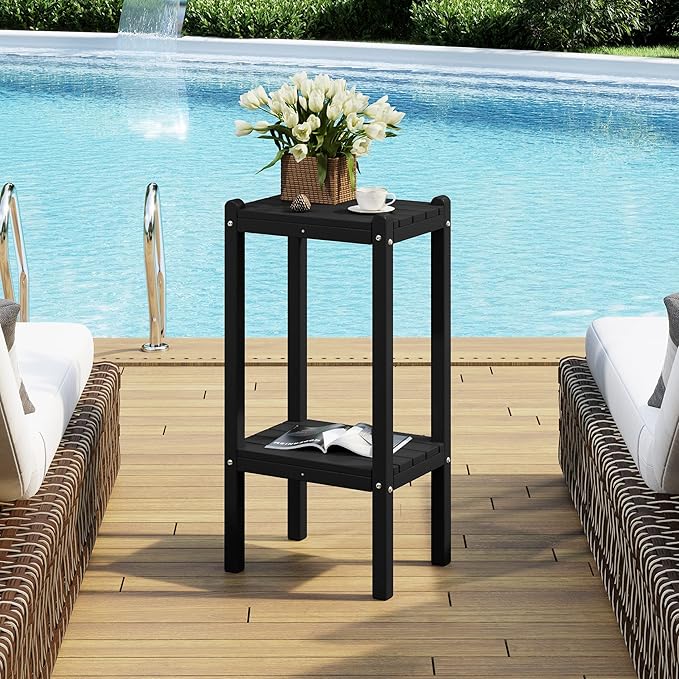Costaelm Outdoor Side Table, 2-Tier Small Patio Coffee Tables for Outside, Outdoor End Tables for Patio, Adirondack Side Table for Outside for Pool, Porch, Garden, Black