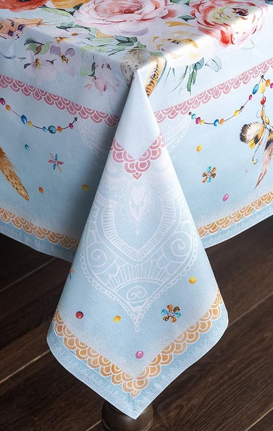 Maison d' Hermine Table Cloth Rectangle Table 100% Cotton 60 x 120 Inches Tablecloth Reusable Decorative Everyday Use for Dining Room, Farmhouse, Home, Party, Festive & Wedding Spring Summer - Ibiza
