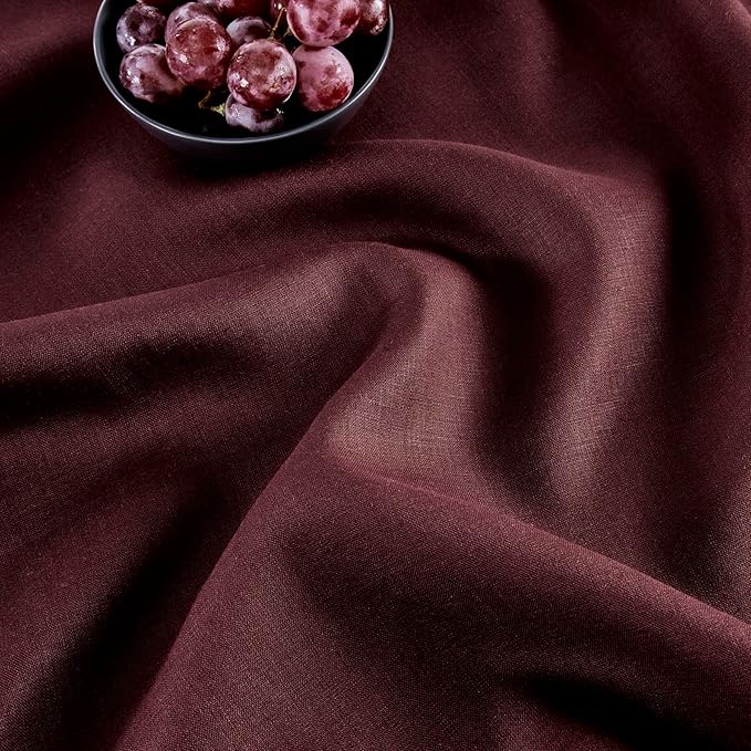 Solino Home Linen Burgundy Table Runner 120 Inches Long - 100% Pure Linen 14 x 120 Inch Table Runner for Valentines, Winter - Classic Hemstitch