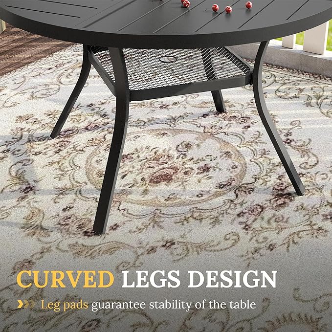 VICLLAX Round Patio Table with Adjustable Umbrella Hole for 4, All Weather Metal Outdoor Dining Table for Lawn Garden, 40.6" Outdoor Coffee Table, Black Tabletop