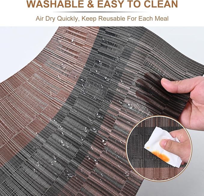 BETEAM Placemats Set of 8, Woven Vinyl Placemat for Dining Table Washable Wipeable Kitchen Place Mats Durable Indoor Outdoor Table Mats