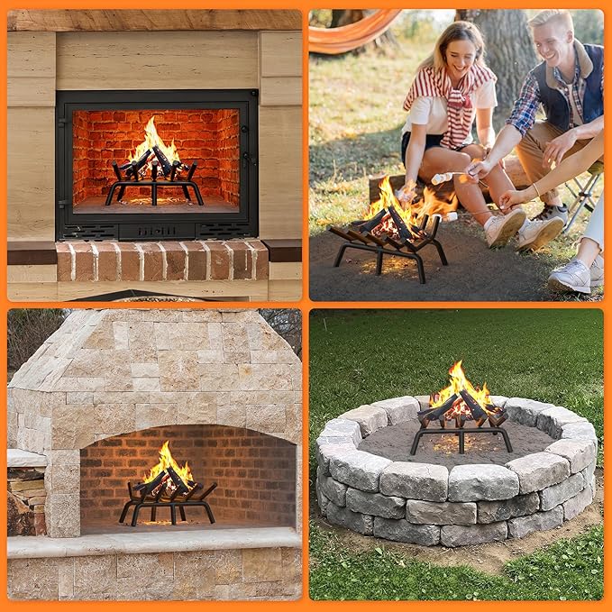 Fireplace Grate 17 Inch with 6 Support Legs, Round Solid Steel Heavy Duty Fireplace Log Holder, Fireplace Log Grate for Indoor Fireplace & Outdoor Firepit