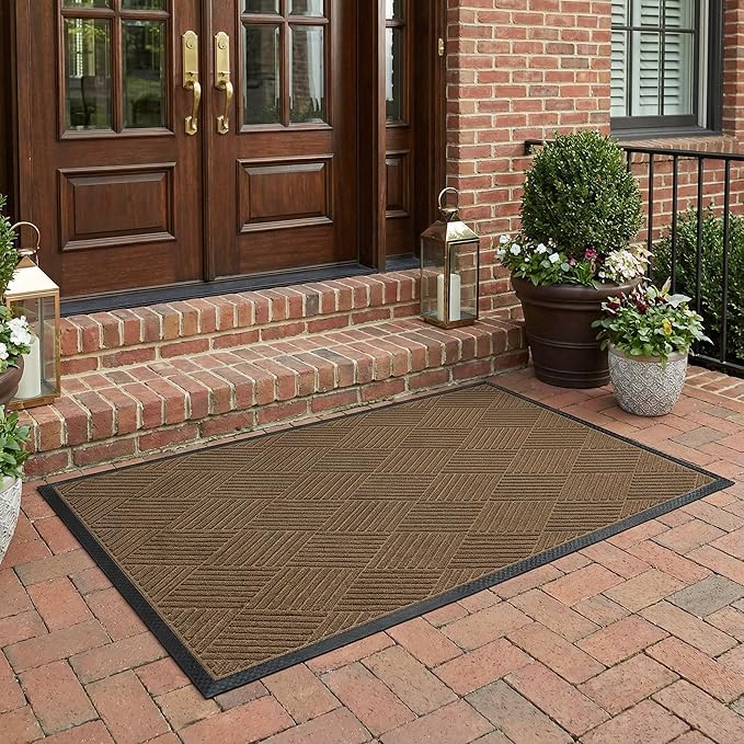 Ecomills Deluxe Diamond Entrance Door Mat, XX-Large Heavy Duty Absorbent Rubber Rug, Brown, 4’ X 6’ feet