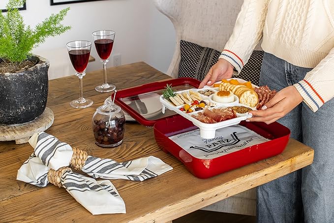 Fancy Panz Charcuterie Veggie Trayz - 9 Raised Compartments - Fits Classic/Premium Fancy Panz Elevated Food Serving Tray - Portable Charcuterie Board with Lid - Made in The USA Hosting Essentials